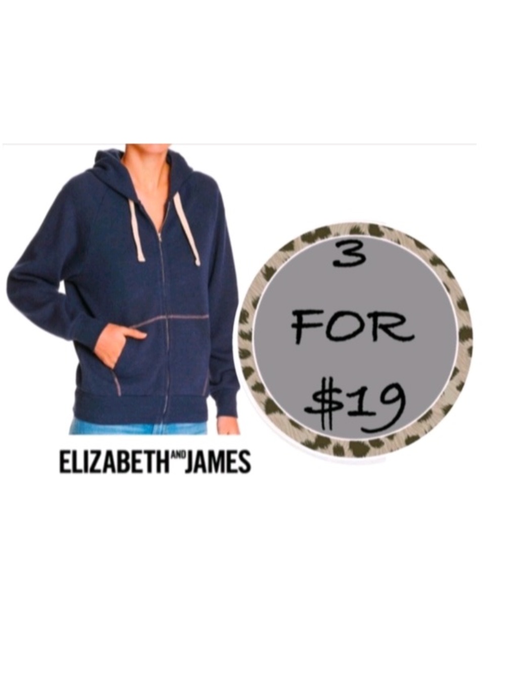 3/$19 Elizabeth and James Navy blue full zip Hoodie